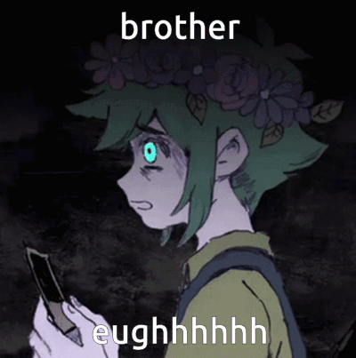 A Picture Of A Boy With A Flower Crown On His Head And The Words Brother Eughhhhh GIF