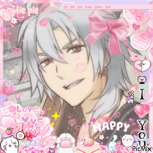 A Picture Of A Boy With A Pink Bow On His Head And The Words Cutie Pie GIF