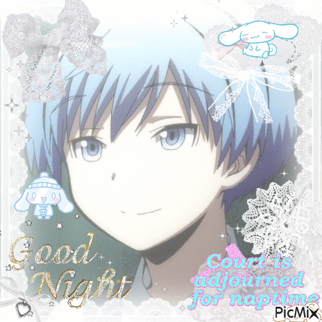 A Picture Of A Boy With Blue Hair And The Words Good Night Court Is Adjourned For Naptime GIF