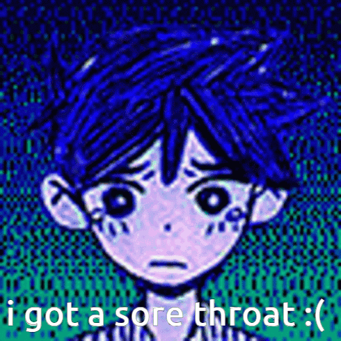 A Picture Of A Boy With Blue Hair And The Words `` I Got A Sore Throat '' . GIF