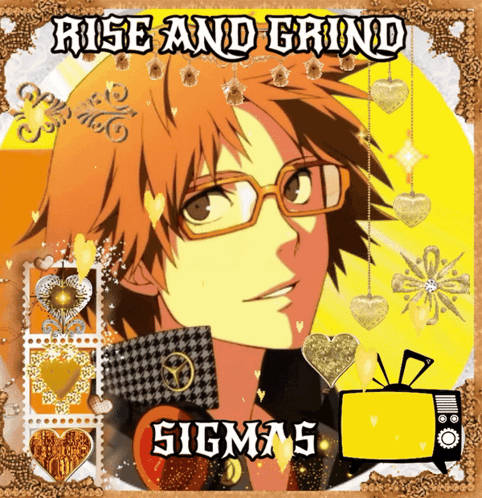A Picture Of A Boy With Glasses And The Words Rise And Grind Above Him GIF