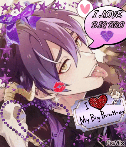 a picture of a boy with purple hair says i love big bro