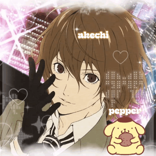 A Picture Of A Boy With The Name Akechti And Pepper On It GIF