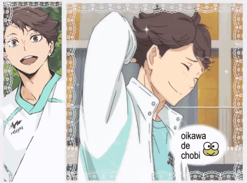 A Picture Of A Boy With The Name Oikawa On It GIF