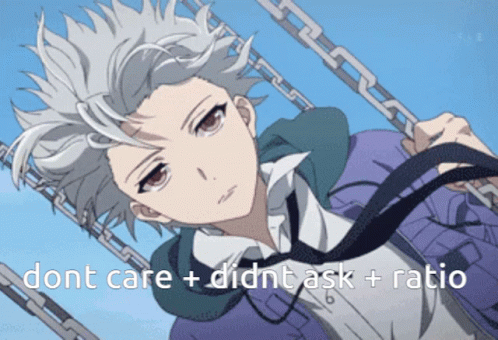 A Picture Of A Boy With The Words Dont Care + Didnt Ask + Ratio GIF