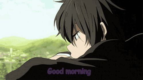 A Picture Of A Boy With The Words " Good Morning " On It GIF
