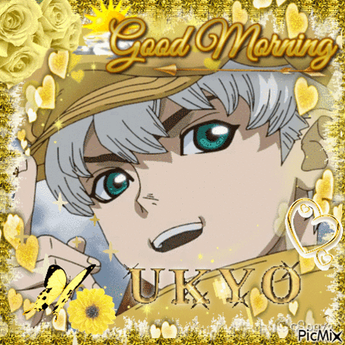 A Picture Of A Boy With The Words Good Morning Ukyo GIF