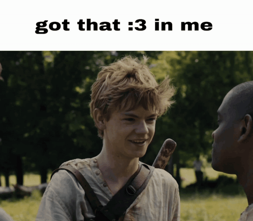 A Picture Of A Boy With The Words Got That 3 In Me Above Him GIF