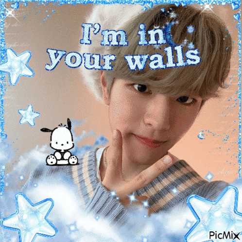 A Picture Of A Boy With The Words I 'M In Your Walls GIF