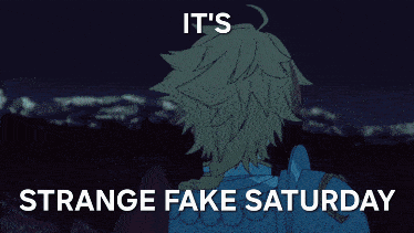 A Picture Of A Boy With The Words It 'S Strange Fake Saturday Above Him GIF