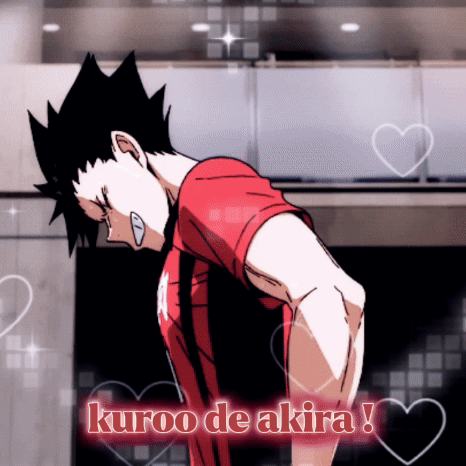 A Picture Of A Boy With The Words Kuroo De Akira Written On It GIF