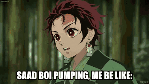 a picture of a boy with the words " saad boi pumping me be like " on the bottom