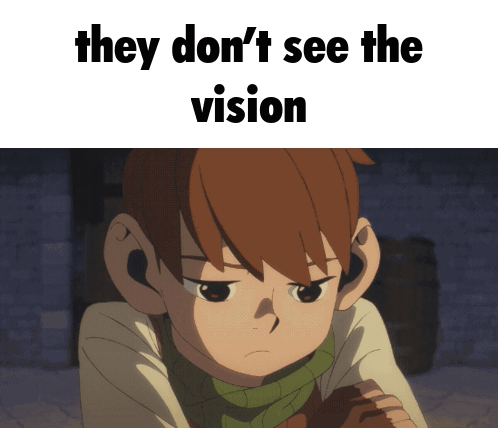 A Picture Of A Boy With The Words " They Don 'T See The Vision " GIF