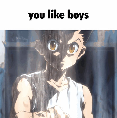 a picture of a boy with the words " you like boys " above him