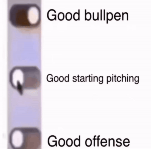 A Picture Of A Bullpen , Good Starting Pitching , And Good Offense GIF