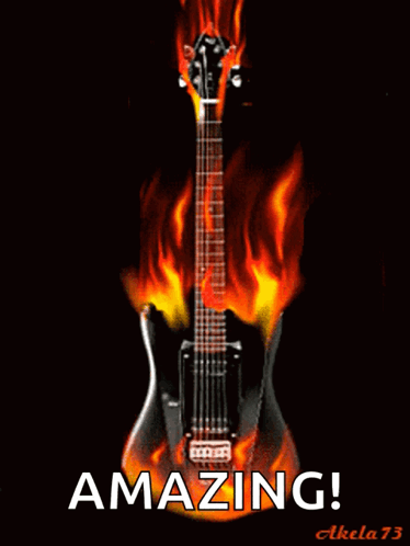 a picture of a burning guitar with the words amazing written below it