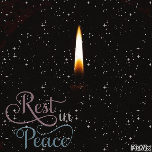 a picture of a candle with the words rest in peace written below it