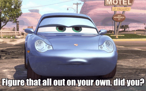 A Picture Of A Car With A Motel Sign In The Background GIF