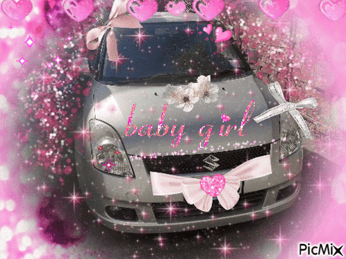 A Picture Of A Car With The Word Baby Girl Written On It GIF