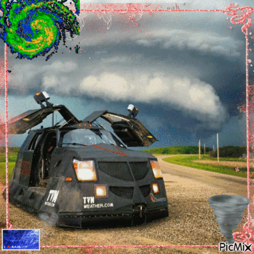 A Picture Of A Car With Tvn Weather.com On The Side GIF