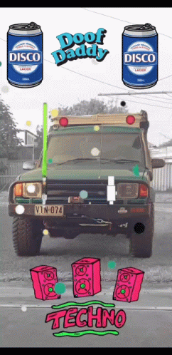 A Picture Of A Car With Two Cans Of Disco Beer GIF
