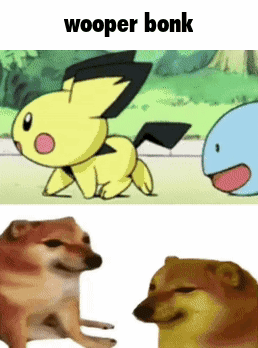 A Picture Of A Cartoon Character And A Picture Of Two Dogs With The Caption Wooper Bonk GIF