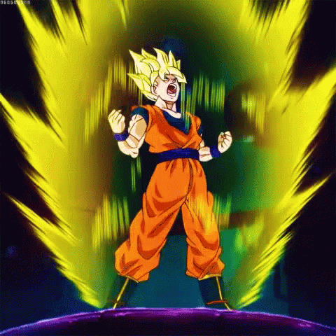 A Picture Of A Cartoon Character Called Goku With A Purple Background GIF