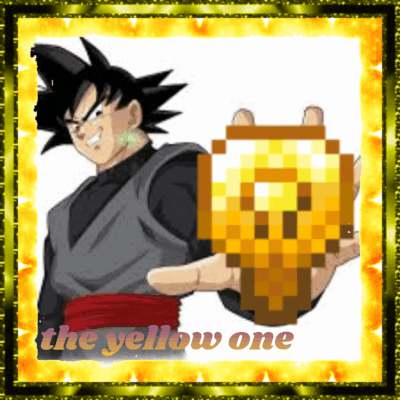 A Picture Of A Cartoon Character Holding A Pixel Art Object With The Words The Yellow One Below It GIF