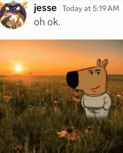 A Picture Of A Cartoon Character Standing In A Field With The Words Jesse Today At 5:19 Am Oh Ok GIF