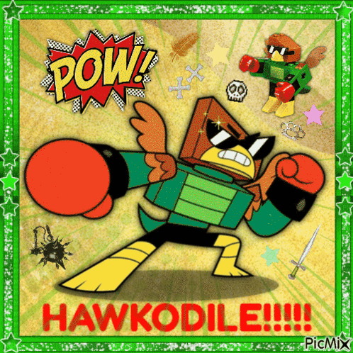 a picture of a cartoon character that says pow