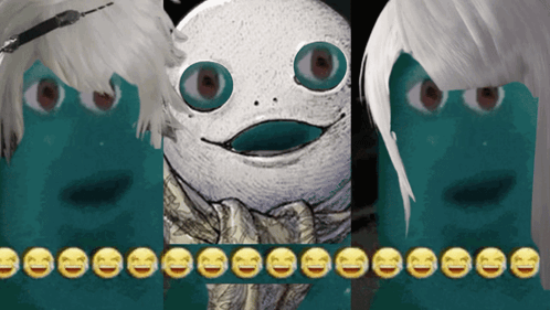 A Picture Of A Cartoon Character With A Bunch Of Smiley Faces Behind Him GIF