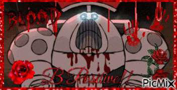 A Picture Of A Cartoon Character With Blood Coming Out Of His Mouth And The Words Blood B Rossel On The Bottom GIF