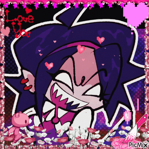 A Picture Of A Cartoon Character With Hearts And The Words Love You GIF