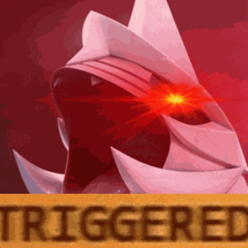 A Picture Of A Cartoon Character With Red Eyes And The Word Triggered In The Corner GIF