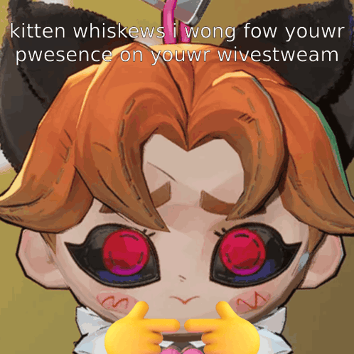 A Picture Of A Cartoon Character With Red Eyes And The Words Kitten Whiskews I Wong GIF
