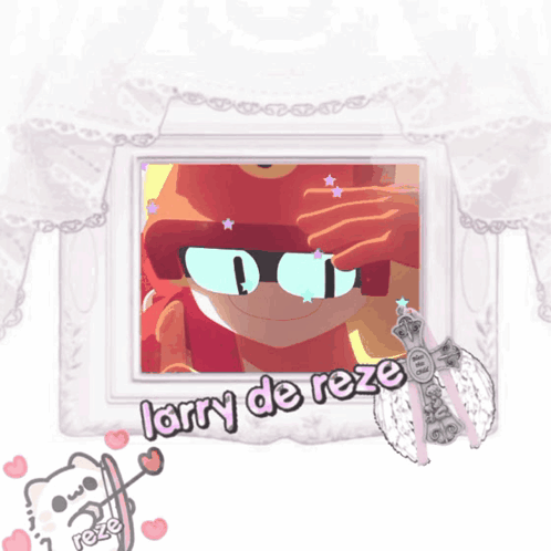 A Picture Of A Cartoon Character With The Name Larry De Reze At The Bottom GIF
