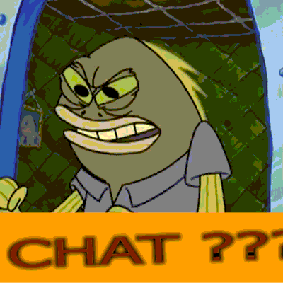 A Picture Of A Cartoon Character With The Word Chat Written On It GIF