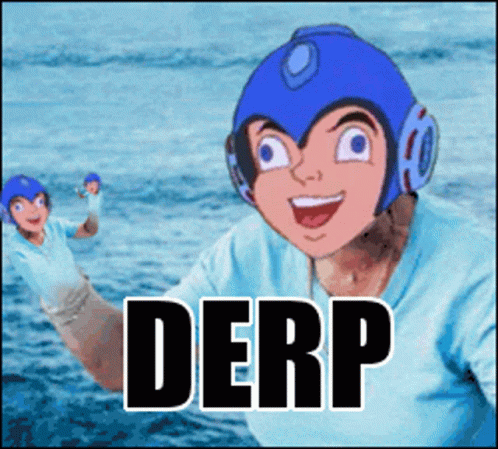 A Picture Of A Cartoon Character With The Word Derp On The Bottom GIF