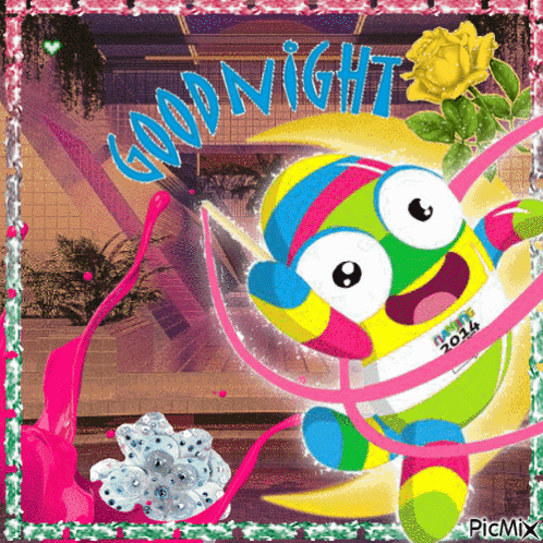 A Picture Of A Cartoon Character With The Word Goodnight Written On It GIF
