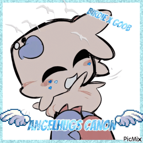 A Picture Of A Cartoon Character With The Words " Angelhugs Canon " On It GIF
