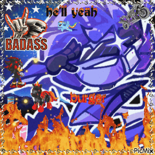 a picture of a cartoon character with the words badass and hell yeah written on it