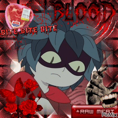A Picture Of A Cartoon Character With The Words Bite Bite Bite Written On It GIF