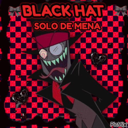 A Picture Of A Cartoon Character With The Words Black Hat Solo De Mena Above Him GIF