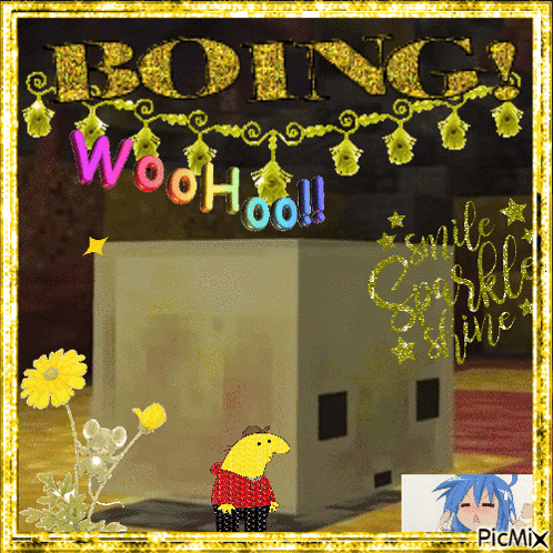 A Picture Of A Cartoon Character With The Words Boing Woohoo GIF