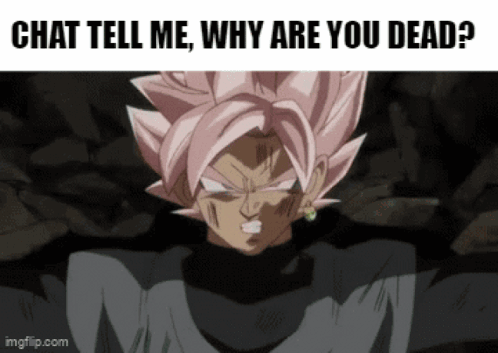 A Picture Of A Cartoon Character With The Words " Chat Tell Me Why Are You Dead " GIF