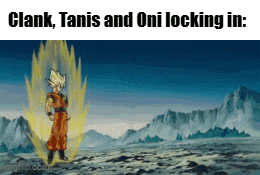 A Picture Of A Cartoon Character With The Words Clank Tanis And Oni Locking In GIF