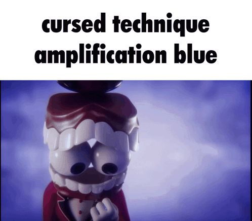 A Picture Of A Cartoon Character With The Words Cursed Technique Amplification Blue Below It GIF