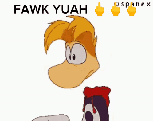 A Picture Of A Cartoon Character With The Words Fawk Yuah Above Him GIF