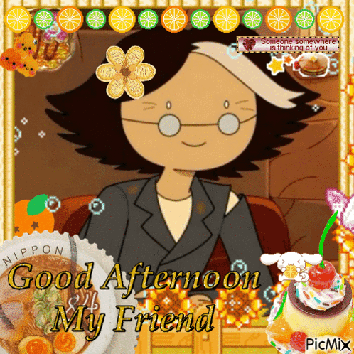 A Picture Of A Cartoon Character With The Words Good Afternoon My Friend On The Bottom GIF