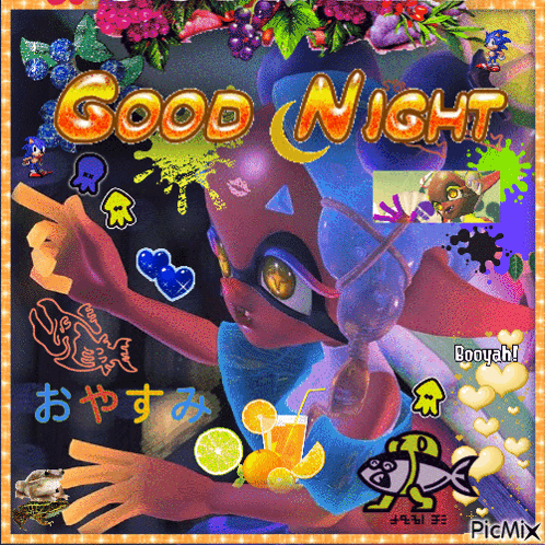 A Picture Of A Cartoon Character With The Words Good Night Written On It GIF